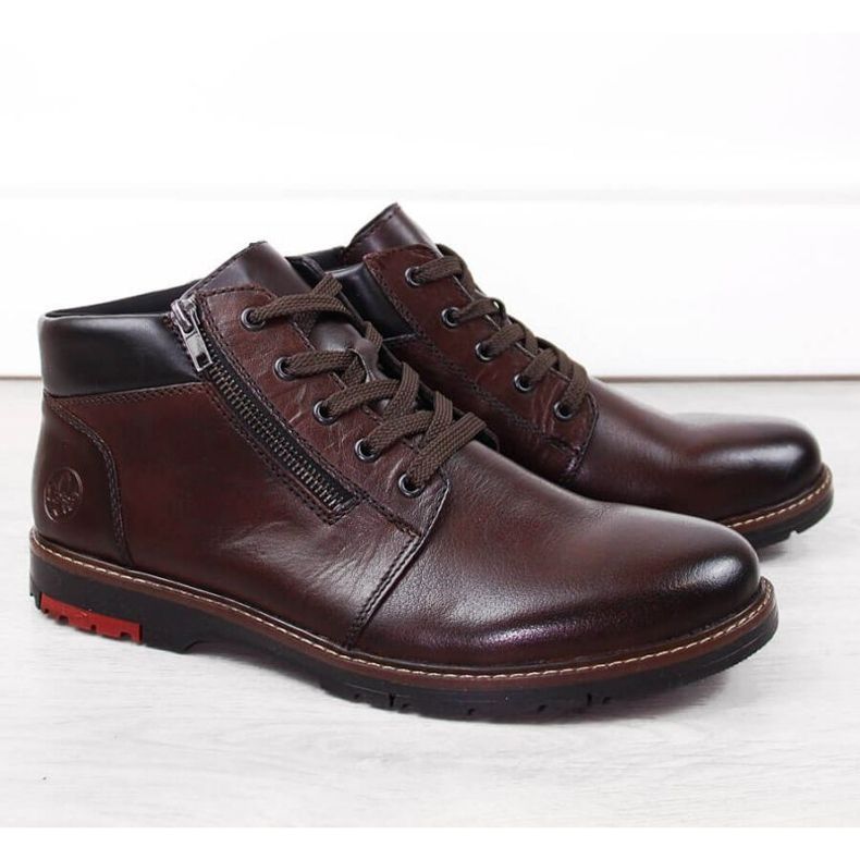 Kényelmes bőrcsizma Rieker M RKR625 barna gyapjúval szigetelve 1