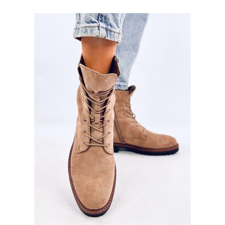 Khaki színű velúr fűzős csizma bézs 2