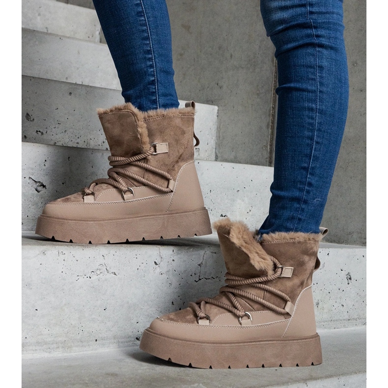 Sötétbézs női platform hócsizma szőrme béléssel 1