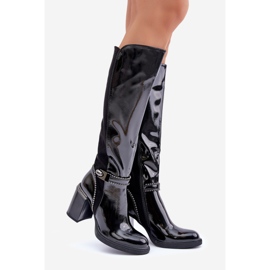 S.Barski Díszített, patentos női csizma magas sarkú D&amp;A MR880-055 fekete 1