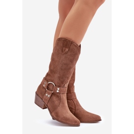 Zazoo 3669 női velúr cowboy csizma lábszárközépig barna 1