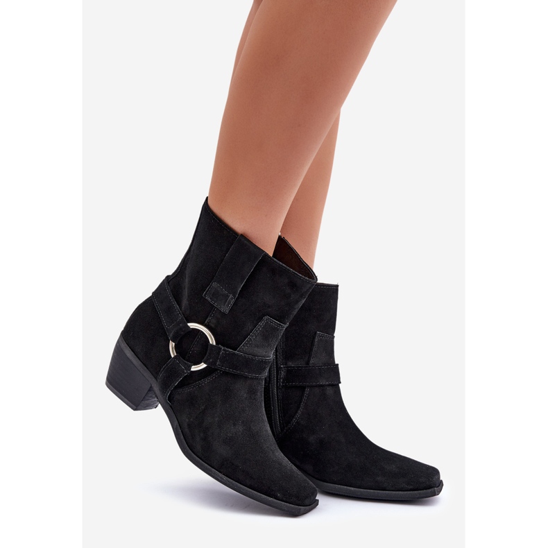 Természetes velúr magas sarkú csizma Zazoo 3444/2 fekete 1