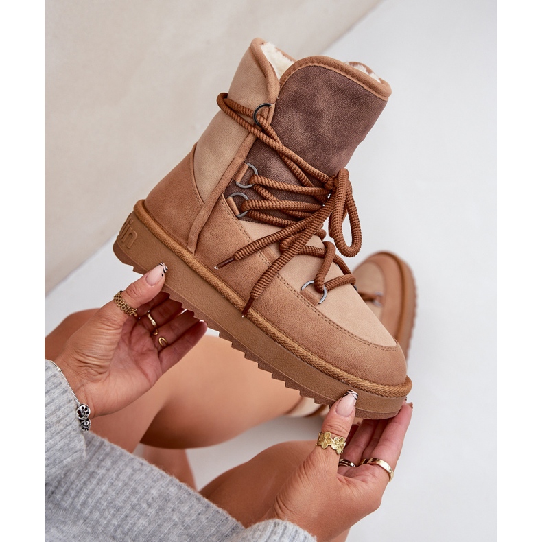 Női hócsizma platformon, kötéssel D.Franklin DFSH370013 Camel barna 2
