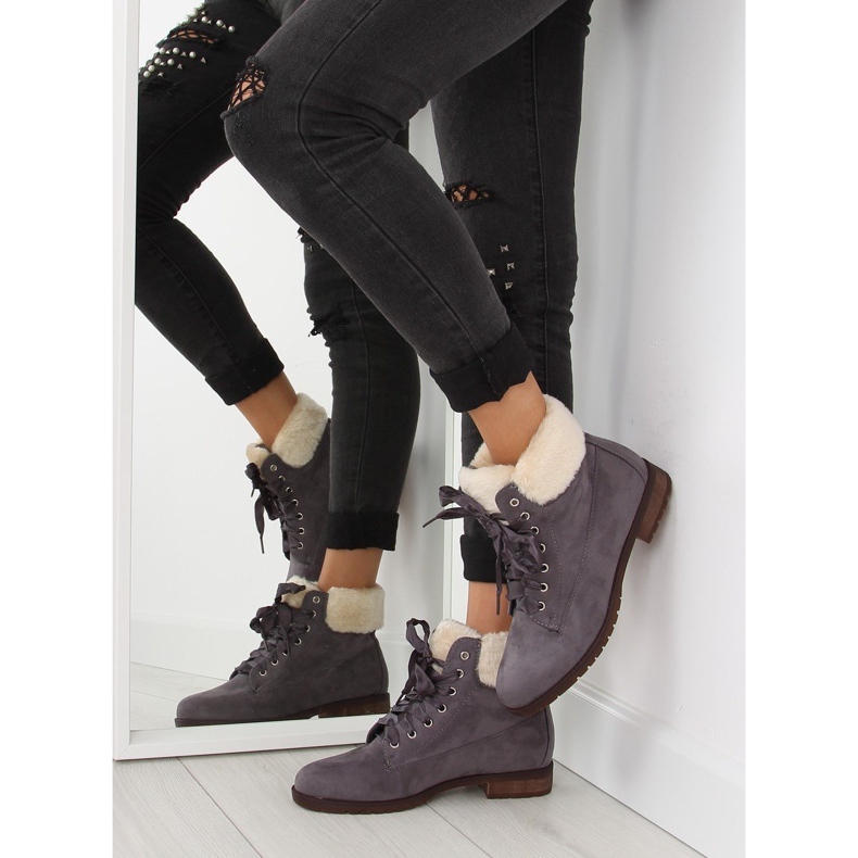 Szürke Fűzős női szürke csizma NC87 szürke 2