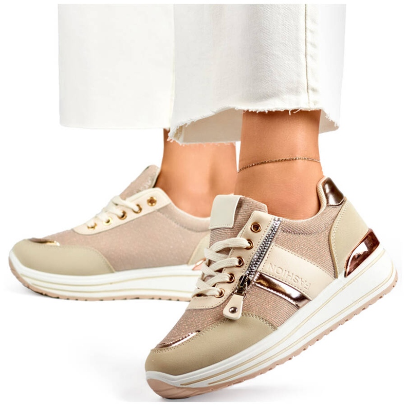 Női sportcipő, bézs csillámos tornacipő 9053-SP-BE 1