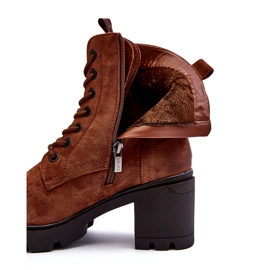 Laura La.Fi Női barna magassarkú fűzős csizma 1