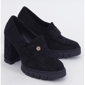 Női magas sarkú és platformos cipő díszítéssel fekete 1