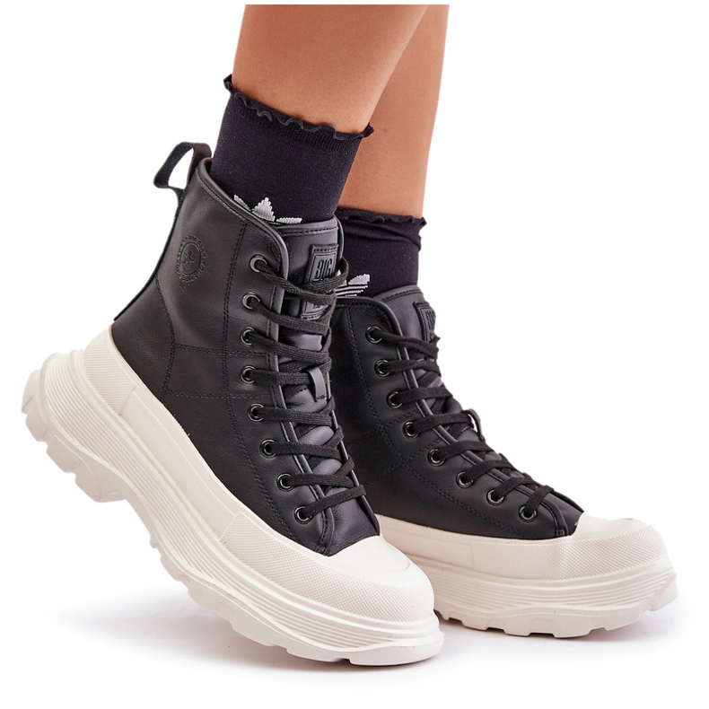 Bőr szigetelt tornacipő hatalmas platformon Big Star OO274A599 fekete 4