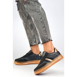 Női sportcipő vastag talppal, fekete A185B bézs 2