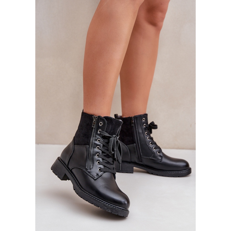 Szigetelt lapos sarkú csizma, Eco-bőr, fekete 2