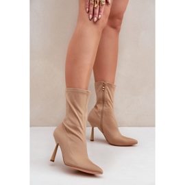 Sötétbézs szövetből készült bokacsizma 2