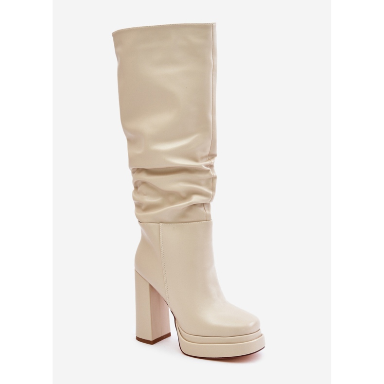 Bézs színű női ökobőr magassarkú csizma 2 Bézs színű női ökobőr magassarkú csizma 2