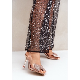 Átlátszó magassarkú szandál fényes masnival, rózsaszín arany aranysárga 2