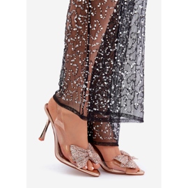 Átlátszó magassarkú szandál fényes masnival, rózsaszín arany aranysárga 1