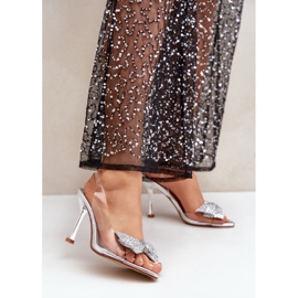 Átlátszó ezüst magassarkú szandál fényes ezüst masnival 2