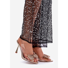 Átlátszó magas sarkú szandál fényes arany masnival aranysárga 1