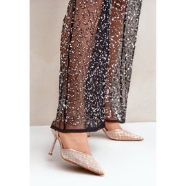 Arany csillámmal díszített magassarkú nyitott sarokkal aranysárga 2