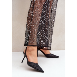 Fekete csillámmal díszített magassarkú nyitott sarokkal 2