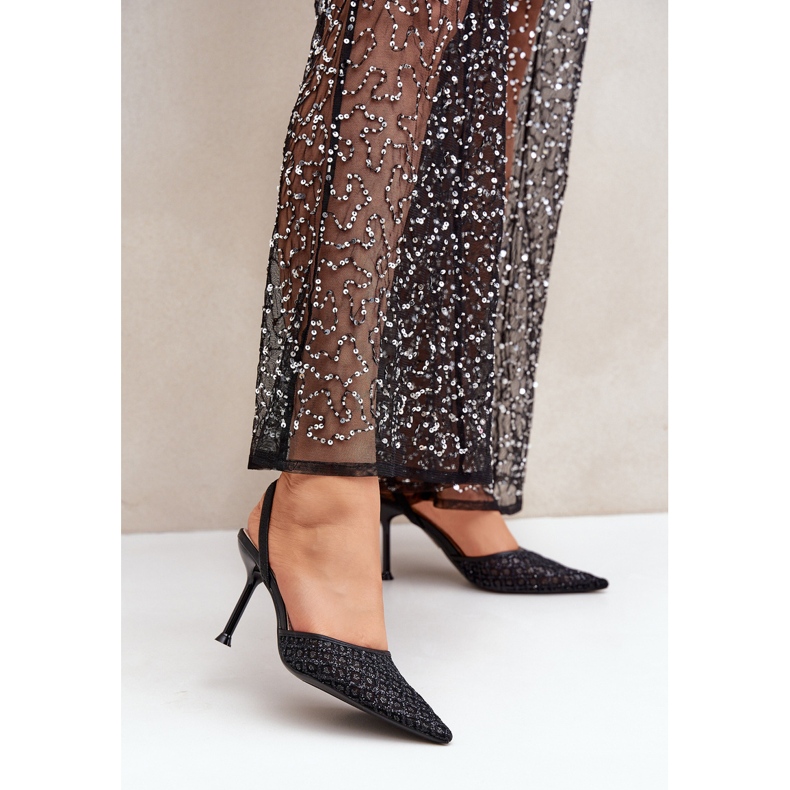 Fekete csillámmal díszített magassarkú nyitott sarokkal 2