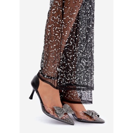 Díszített magassarkú masnival, fekete 1