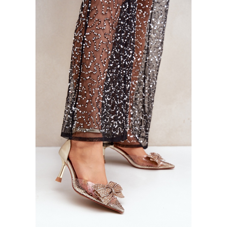 Díszített magassarkú arany masnival aranysárga 2