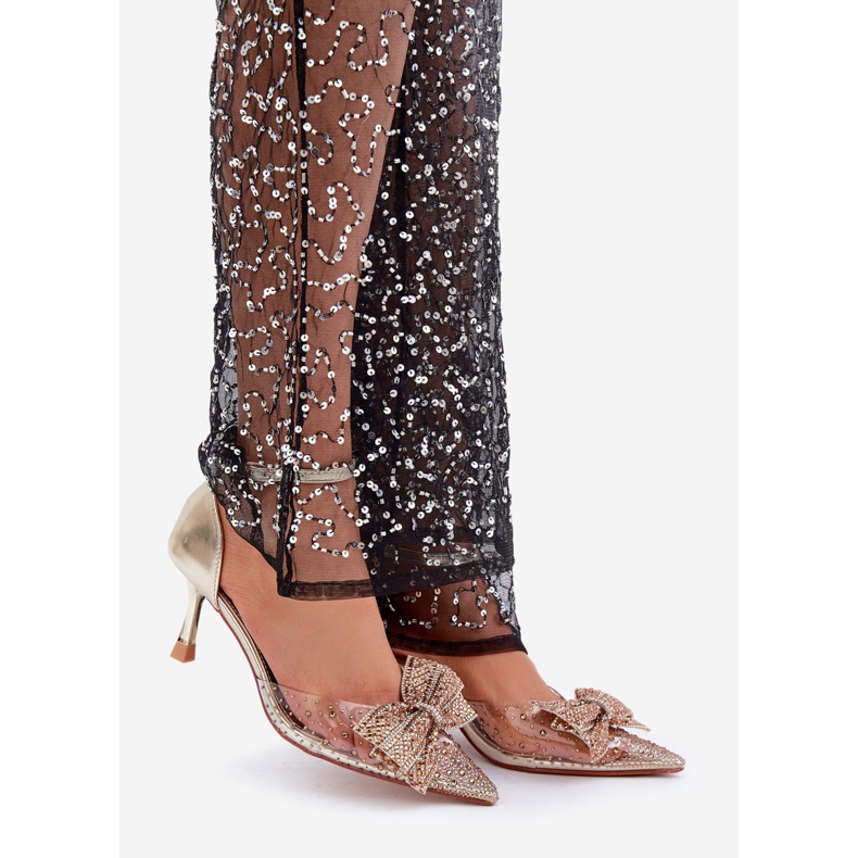 Díszített magassarkú arany masnival aranysárga 1 Díszített magassarkú arany masnival aranysárga 1