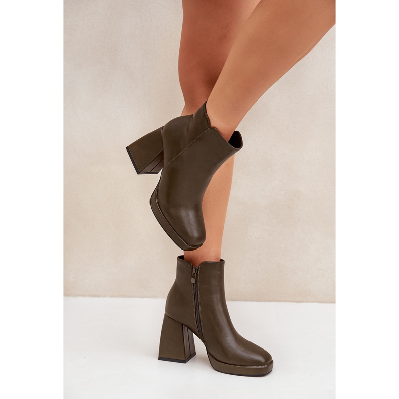 Eco bőr magas sarkú bokacsizma, sötétzöld 2