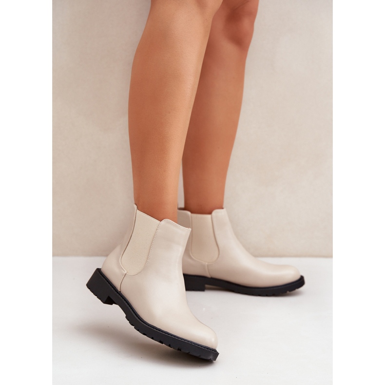 Női bézs Chelsea csizma lapos sarokkal 1 Női bézs Chelsea csizma lapos sarokkal 1