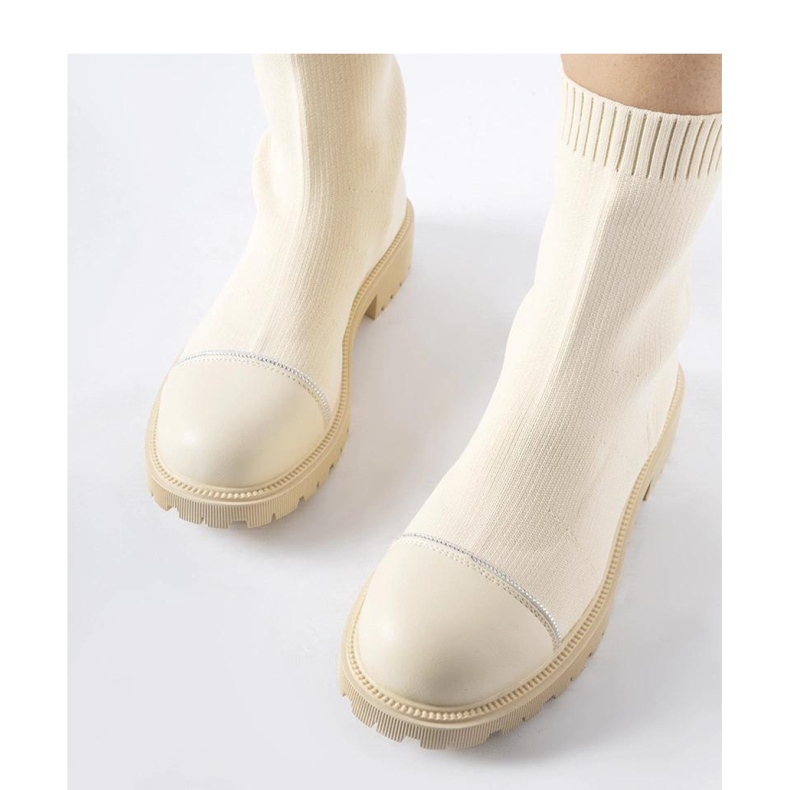 Bézs zoknis bokacsizma strasszokkal Vail - Solea 1