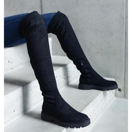 Tromi - Solea fekete hosszú csizma lapos talppal 2