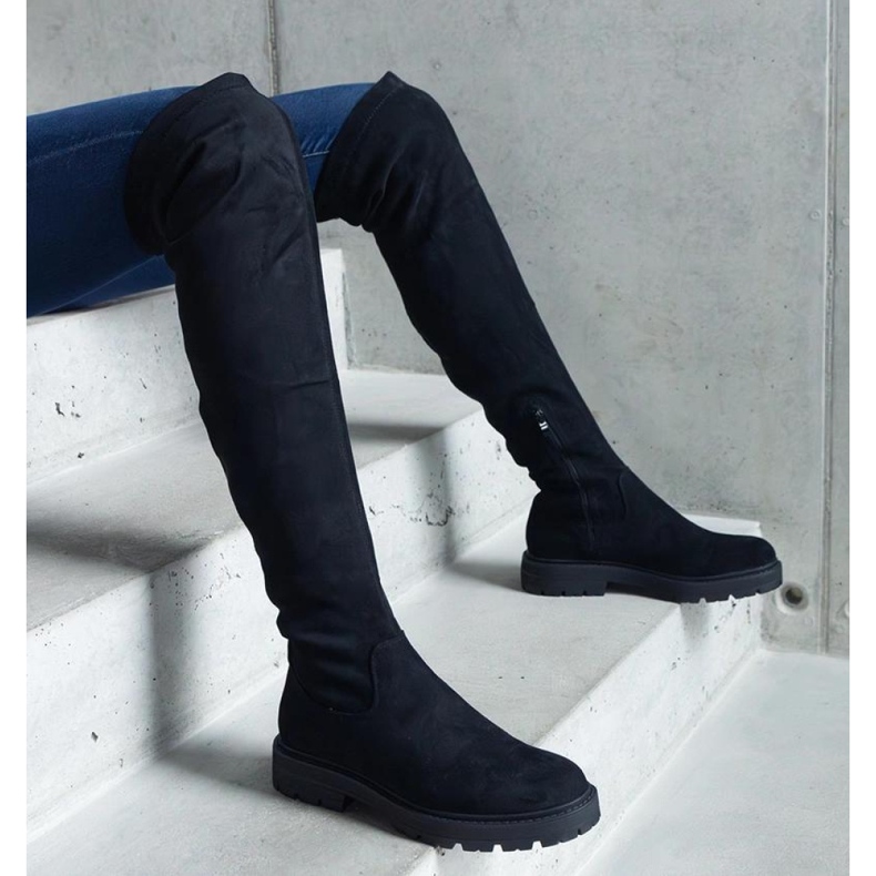 Tromi - Solea fekete hosszú csizma lapos talppal 2