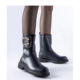 Fekete, Wagner - Solea cirkóniákkal díszített bokacsizma 1