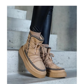 Bézs színű fűzős hócsizma Mckenzie - Solea hímzéssel díszített emelvényen 1