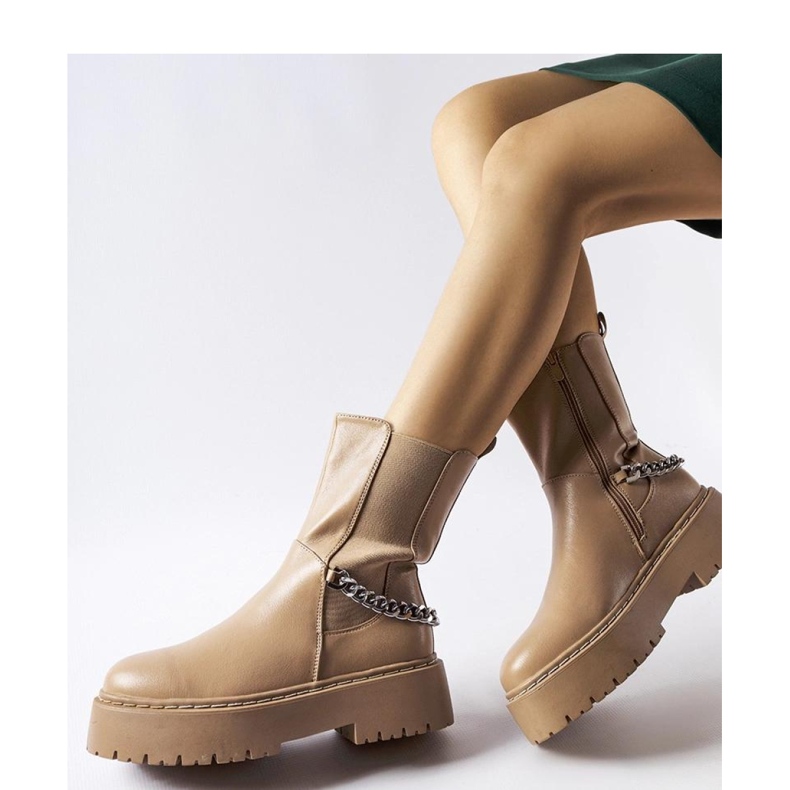 Guglielmo - Solea lánccal díszített bézs bokacsizma 1