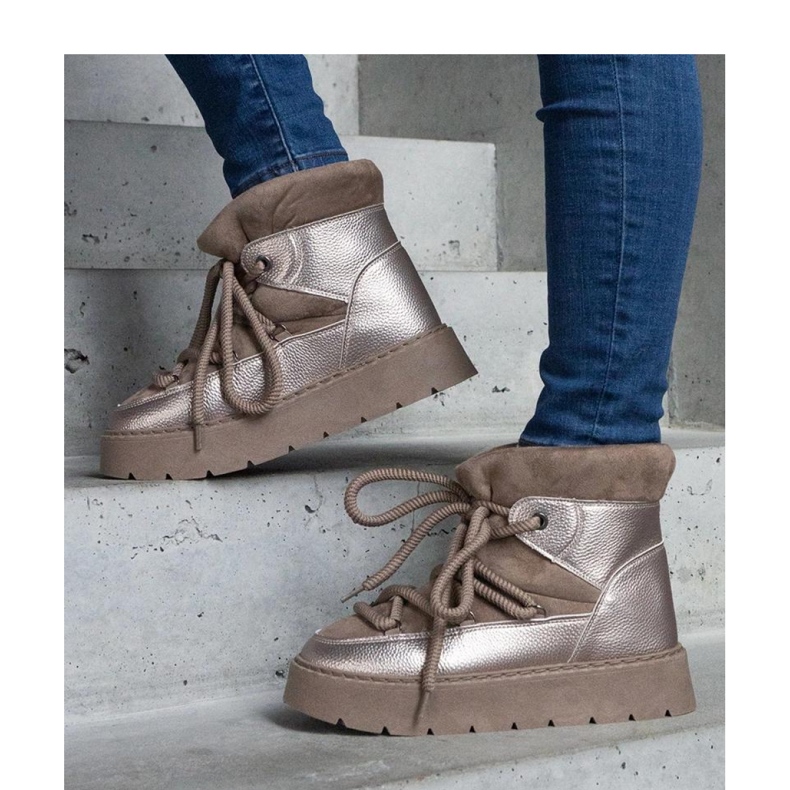 Szőrmével szigetelt platformos hócsizma bézs 1