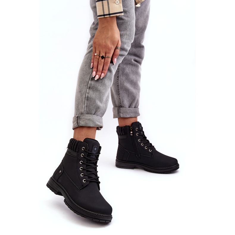 News Női bőr szigetelt trapperek fekete 4