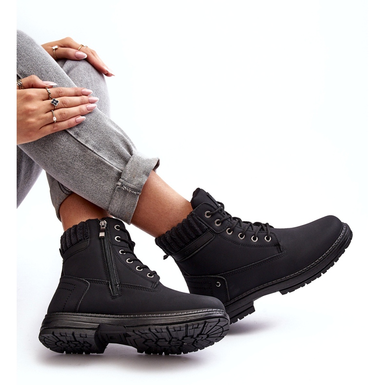 News Női bőr szigetelt trapperek fekete 6