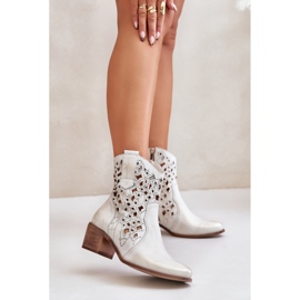 Női magassarkú bokacsizma áttört mintával Lewski 3394/2 arany csiszolt aranysárga 2