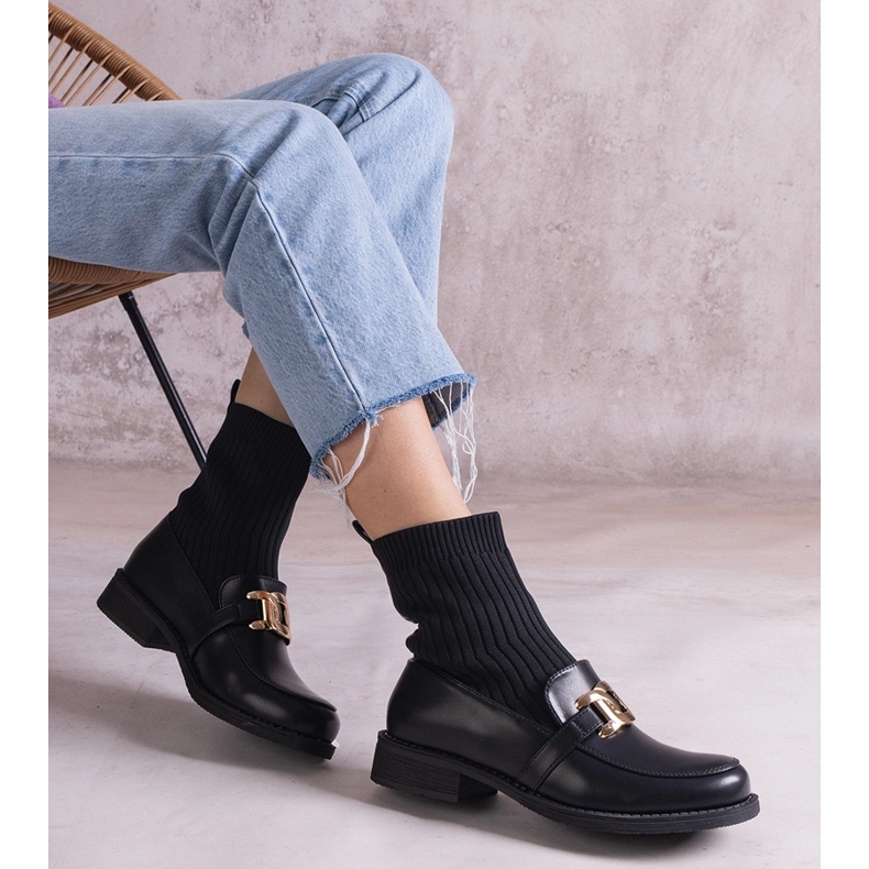 Fekete bokacsizma szövet felsőrésszel 1