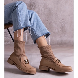 Sötétbézs bokacsizma szövet felsőrésszel 1