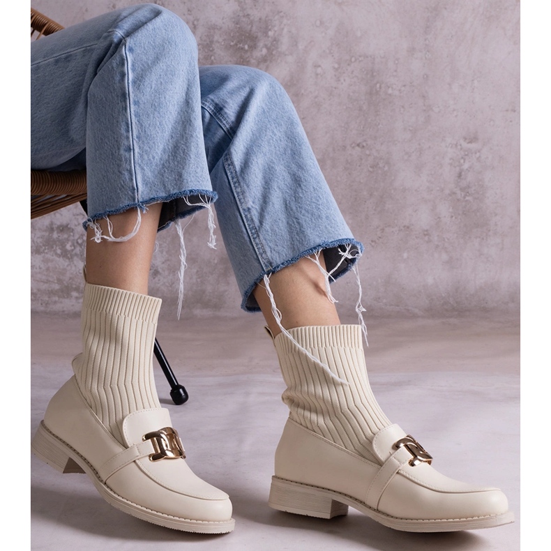 Bézs bokacsizma szövet felsőrésszel 1