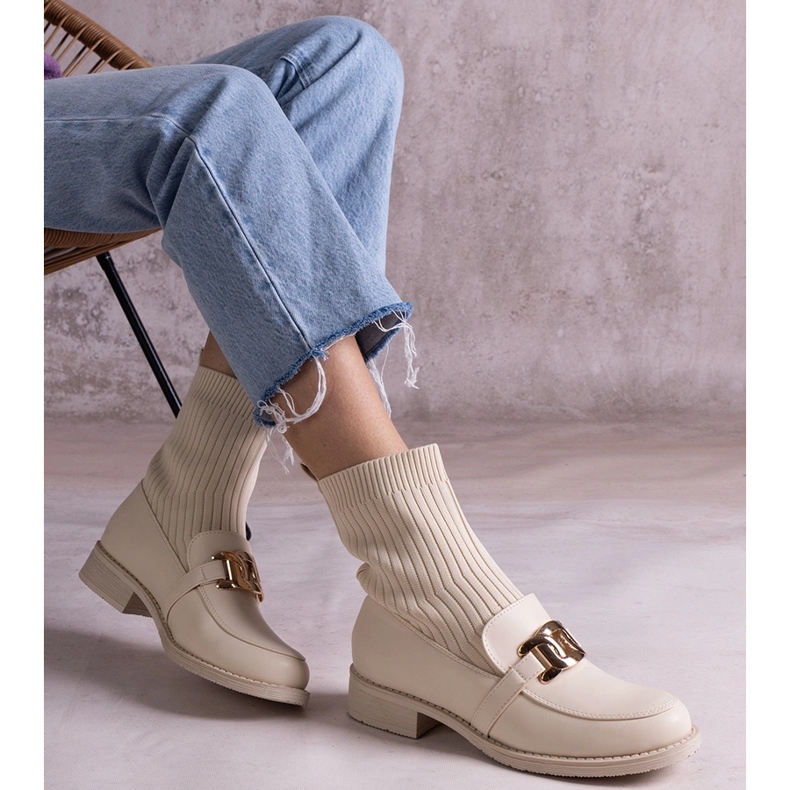 Bézs bokacsizma szövet felsőrésszel 2