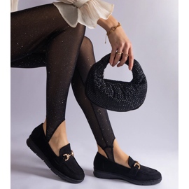 Fekete női mokaszinok öko velúr egy lánccal 1