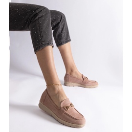 Rózsaszín női mokaszinok öko velúr egy lánccal 1