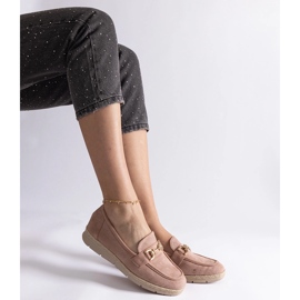 Rózsaszín női mokaszinok öko velúr egy lánccal 2