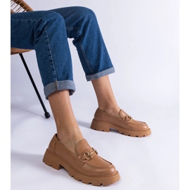 Barna lohák öko bőrrel, arany dekorációval bézs 1