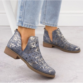 M. DASZYŃSKI Női csizma, nyílt munkás csupasz törlés, m. kék 2