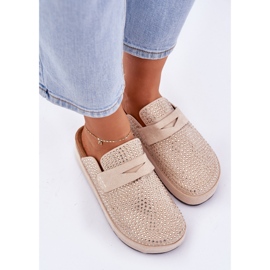 A női papucsok cirkonokkal díszítik a bézs platformon 2 A női papucsok cirkonokkal díszítik a bézs platformon 2