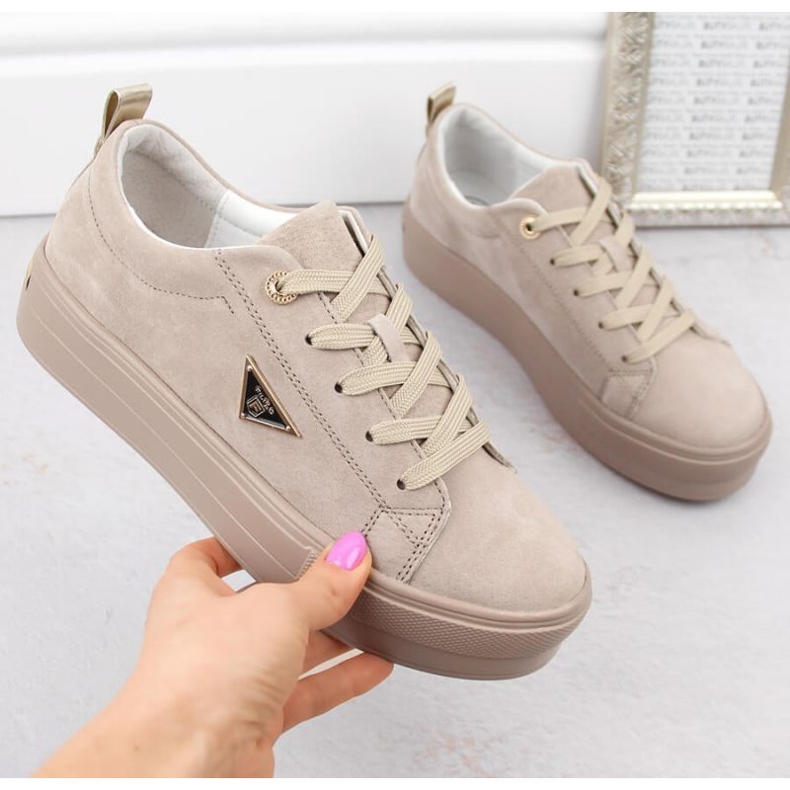 Bőr velúr cipő a Filippo W PAW315C platformon, bézs 1 Bőr velúr cipő a Filippo W PAW315C platformon, bézs 1