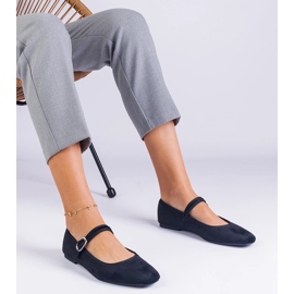 Fekete balerinák övvel és négyzet alakú orr 1